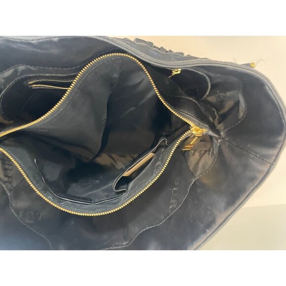 Burberry Black Lambskin Leather Pleated Hobo Bag Gold Hardware Detachable Strap - Picture 16 of 16
